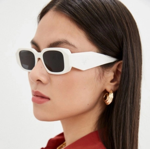 NEW PRADA WHITE WOMEN'S RECTANGLE PR17WS 1425S0 SUNGLASSES - Picture 1 of 11